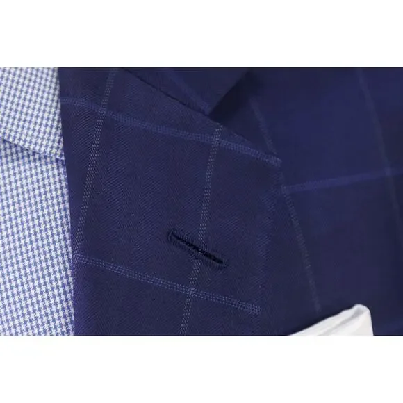 Edgar Pomeroy Bespoke Royal Blue Windowpane 2-Btn Silk Sportcoat Blazer 40R